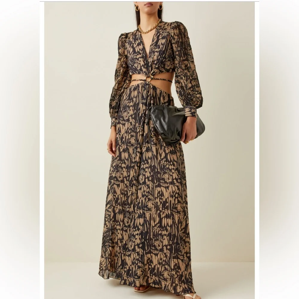 NWT JONATHAN SIMKHAI Priya Cutout Printed Chiffon Maxi Dress - Picture 1 of 14